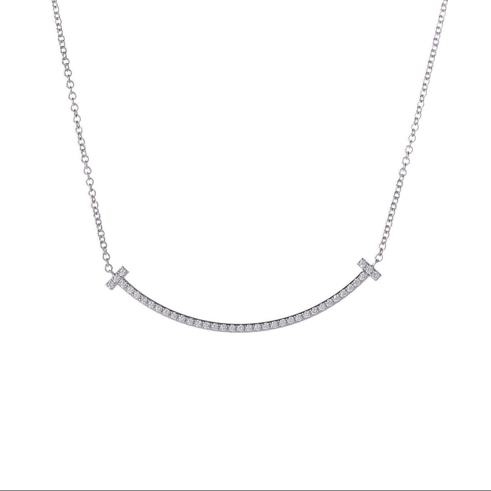 14K White Gold Smiley Bar Diamond Necklace